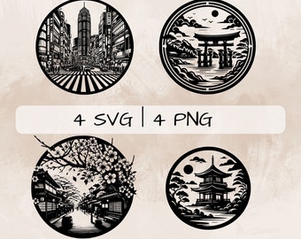 Japan SVG bundle, Japanese Temple PNG,  Tokyo Street Clipart , Hand drawn Japan pictures for print and engraving