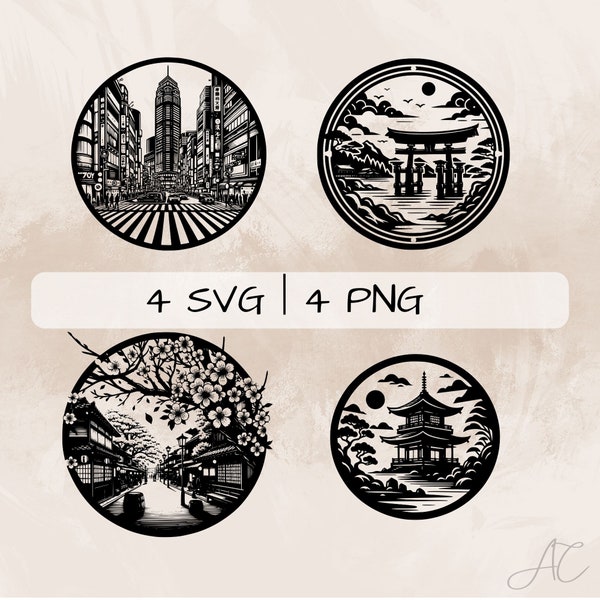 Japan SVG bundle, Japanese Temple PNG,  Tokyo Street Clipart , Hand drawn Japan pictures for print and engraving