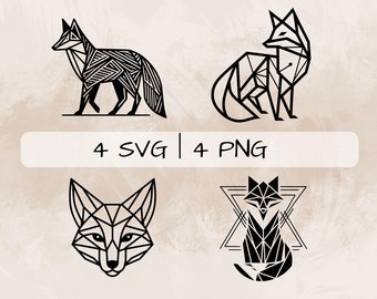 Fox SVG Bundle, Geometric Fox PNG, Geometric Fox Face Clipart, Hand drawn Geometric Fox pictures for print and engraving