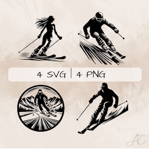 Ski SVG bundle, Skiing PNG, Woman Skiing  Clipart, Hand drawn Ski pictures for print and engraving