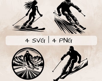 Ski SVG bundle, Skiing PNG, Woman Skiing  Clipart, Hand drawn Ski pictures for print and engraving