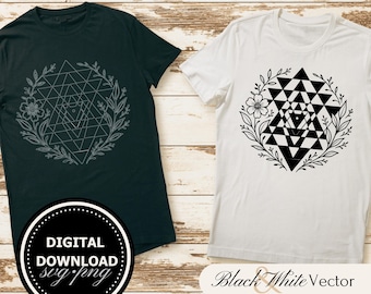 Sri Yantra SVG Bundle, Sacred Geometry PNG, Hindu Yantra Clipart, Hand drawn Floral Mandala Yantra pictures for print and engraving