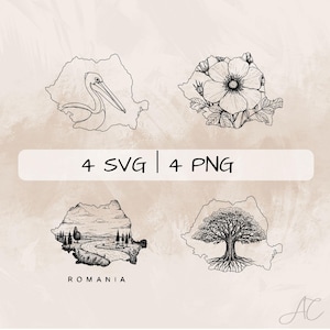 Romania SVG Bundle, Romania Outline PNG ,Romania Country Clipart, Hand drawn Romania Map pictures for print and engraving