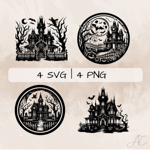 Haunted House SVG Bundle, Scary House PNG ,House with Ghost Clipart, Hand Drawn Haunted House pictures for print and engraving
