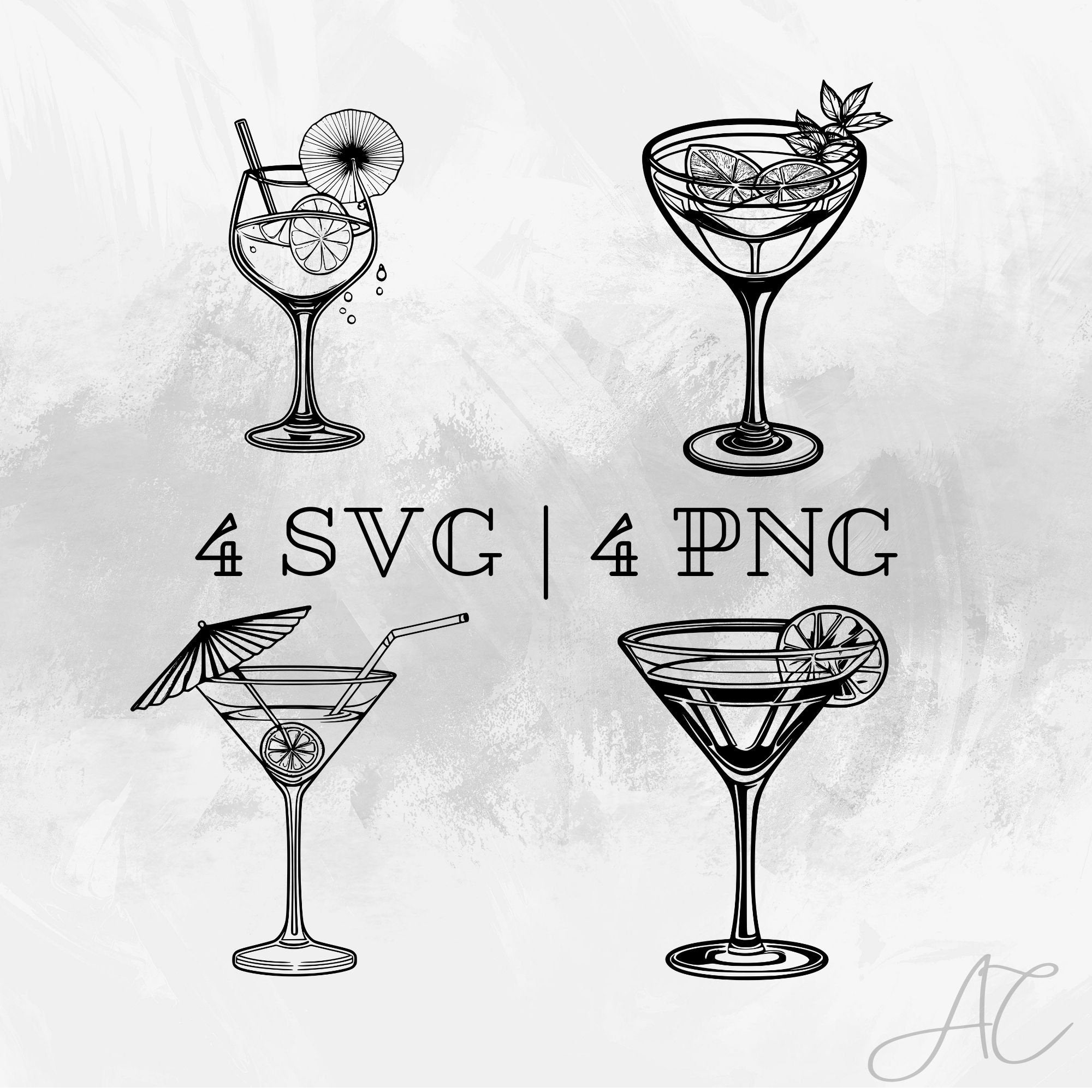 Cocktail SVG Bundle, Cocktail With Lemon PNG, Cocktail Clip Art, Hand ...