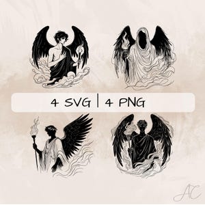 Thanatos SVG Bundle, Angel Of Death PNG , Greek Mythology Clipart, Hand drawn Thanatos pictures for print and engraving