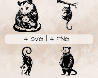 Opossum SVG bundle, Possum PNG, Opossum hanging Clipart, Hand drawn Opossum pictures for print and engraving