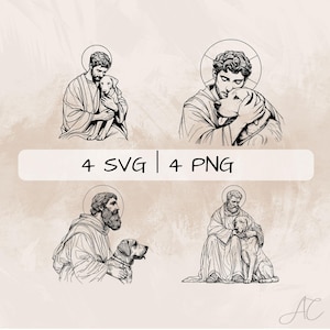 Saint Roch SVG Bundle, St Roch and Dog PNG, Patron Saint of Dogs Clipart, Hand drawn St Roch pictures for print and engraving