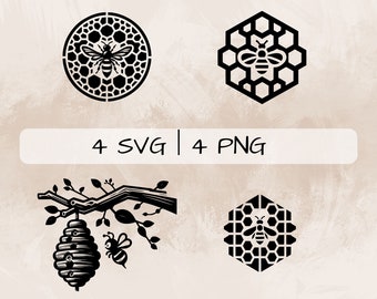 Bee Honeycomb SVG bundle, Honeycomb PNG, Bee Hive Clipart, Hand drawn Bee Honeycomb pictures for print and engraving
