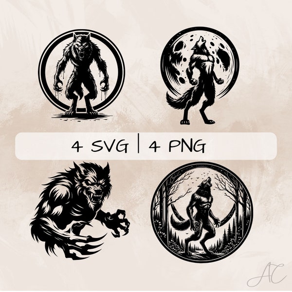 Werewolf SVG, Scary Werewolf PNG , Werewolf Howling Clipart, Hand Drawn Werewolf for print and engraving