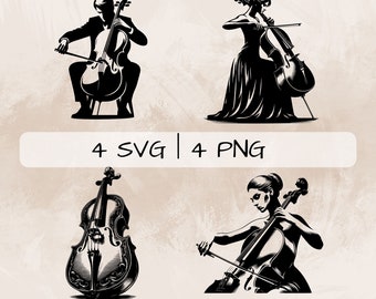 Cello SVG bundle, Instrument PNG, Music Clipart, Hand drawn Cello pictures for print and engraving