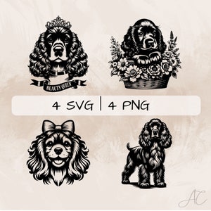 Cocker Spaniel SVG bundle, Cocker Spaniel with Bun PNG, Cocker Spaniel Clipart, Hand drawn Cocker Spaniel pictures for print and engraving