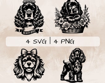 Cocker Spaniel SVG bundle, Cocker Spaniel with Bun PNG, Cocker Spaniel Clipart, Hand drawn Cocker Spaniel pictures for print and engraving