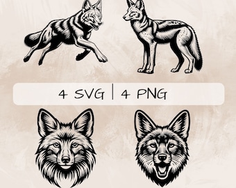Jackal SVG bundle, Jackal Howling PNG, Jackal Head Clipart, Hand drawn Jackal pictures for print and engraving