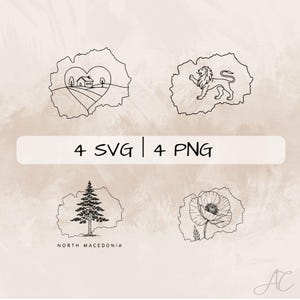 North Macedonia SVG Bundle, Macedonia Country PNG, Macedonia Outline Clipart, Hand drawn Macedonia Map pictures for print and engraving
