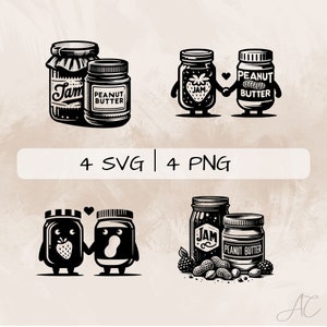 Peanut butter and Jelly SVG bundle, PB&J PNG, clipart, Hand drawn Peanut butter and Jelly pictures for print and engraving