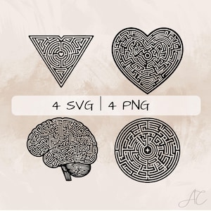 Labyrinth SVG Bundle, Labyrinth Maze PNG, Mental Health Clipart, Hand drawn Labyrinth Maze pictures for print and engraving