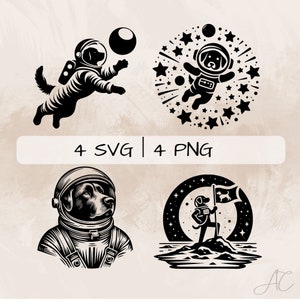 Space Dog SVG Bundle, Dog in Space PNG ,Dog Astronaut Clipart, Hand drawn Space Dog pictures for print and engraving