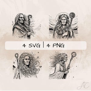 Cailleach Goddess SVG Bundle, Goddess of Winter PNG , Norse Mythology Clipart, Hand drawn Cailleach pictures for print and engraving