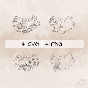 Islande SVG Bundle, Islande contour PNG, clipart Islande pays, images de carte d'Islande dessinées à la main pour impression et gravure