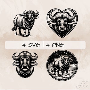 Buffalo SVG Bundle, Buffalo Face PNG, Buffalo in Snow Clipart, Hand drawn Buffalo pictures for print and engraving