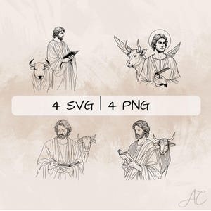 Saint Luke SVG Bundle, Luke the Evangelist PNG, St Luke With Ox Clipart, Hand drawn St Luke pictures for print and engraving