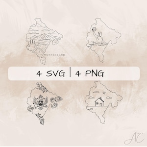 Montenegro SVG Bundle, Montenegro Outline PNG ,Montenegro Country Clipart, Hand drawn Montenegro Map pictures for print and engraving