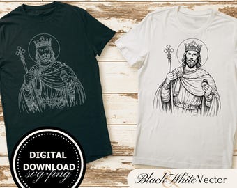 Saint Edward the Confessor SVG Bundle, St Edward PNG, St Edward Clipart, Hand drawn patron saint pictures for print and engraving