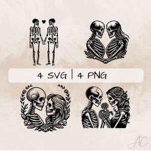 Skeleton Couple SVG Bundle, Skeleton PNG, Skeleton Love Clipart, Hand drawn Skeleton pictures for print and engraving