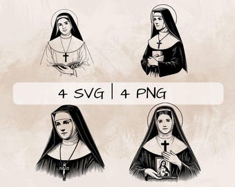 St. Faustina SVG Bundle, Faustina Kowalska PNG, Heilige Faustina Kowalska Clipart, Handgezeichnete Heilige Faustina Bilder zum Drucken und Gravieren