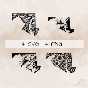 Maryland SVG Bundle, Maryland State PNG ,Maryland Outline Clipart, Hand drawn Maryland pictures for print and engraving