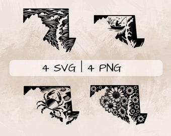 Maryland SVG Bundle, Maryland State PNG ,Maryland Outline Clipart, Hand drawn Maryland pictures for print and engraving