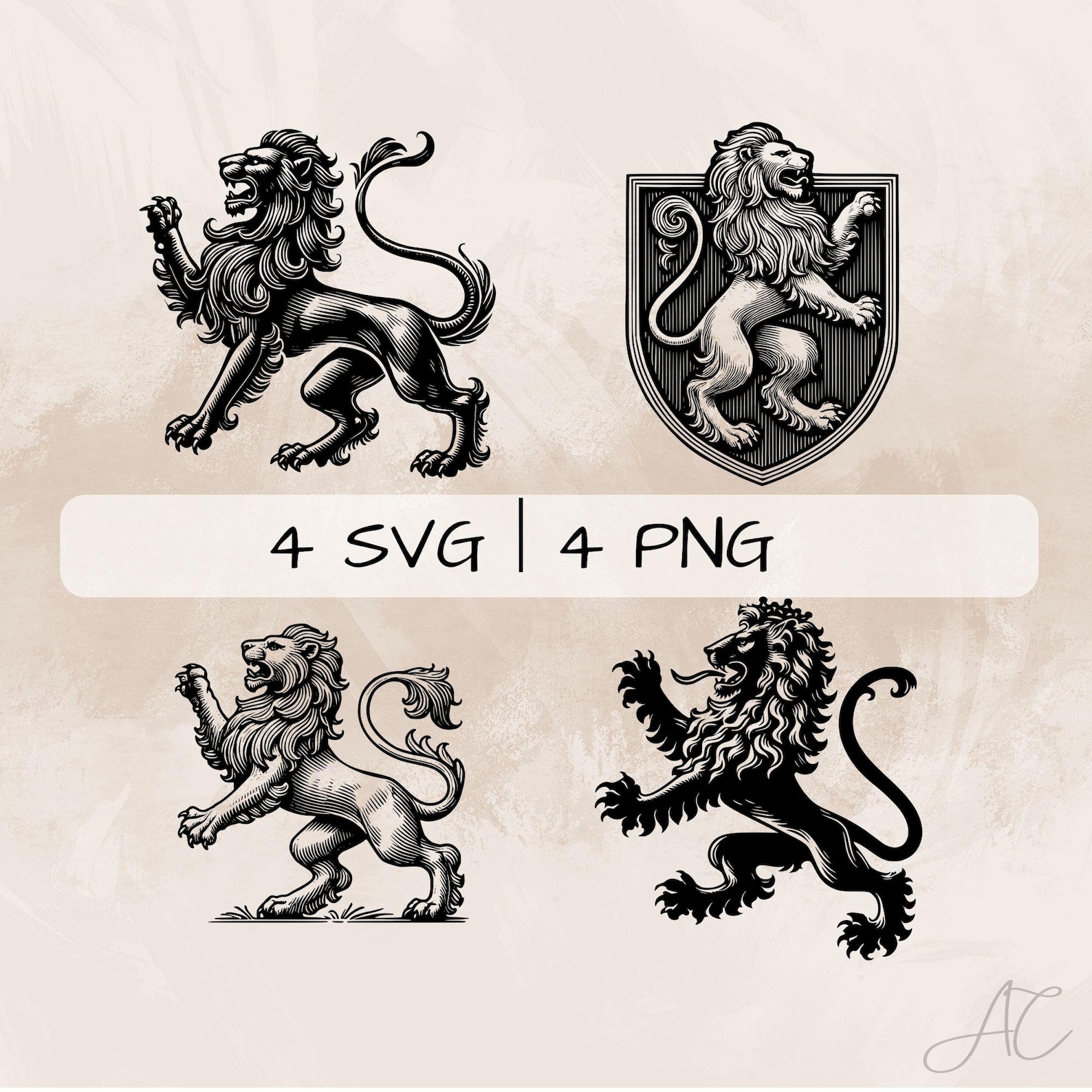 Lion Rampant SVG Bundle, Lion Rampant PNG, Lion Rampant Clipart, Hand ...
