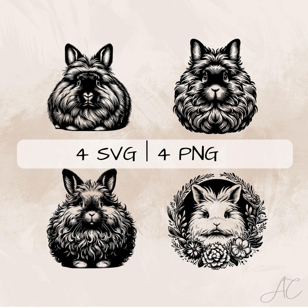 Angora Rabbit SVG Bundle, Rabbit PNG , Angora Rabbit Clipart, Hand ...
