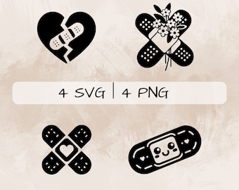 Paquete SVG de Bandaid, PNG de vendaje, imágenes prediseñadas de yeso, imágenes de Bandaid dibujadas a mano para imprimir y grabar