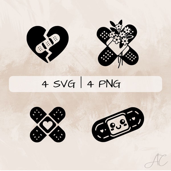 Bandaid SVG bundle, Bandage PNG, Plaster Clipart, Hand drawn Bandaid pictures for print and engraving