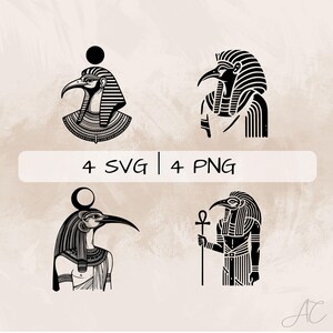 Peut inclure: Quatre illustrations vectorielles en noir et blanc du dieu égyptien Horus. Les illustrations représentent Horus dans différentes poses, notamment de profil, en pied et en gros plan de sa tête. Les illustrations sont parfaites pour une utilisation dans des projets numériques, tels que la conception de sites Web, les graphiques de médias sociaux et les projets d'impression.