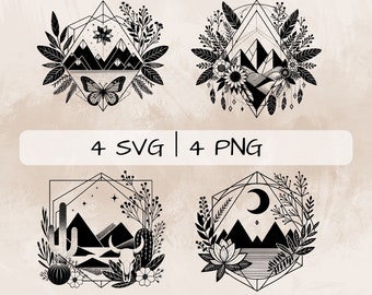 Boho landscape SVG bundle, Botanic landscape PNG, Boho  Clipart, Hand drawn Boho landscape pictures for print and engraving