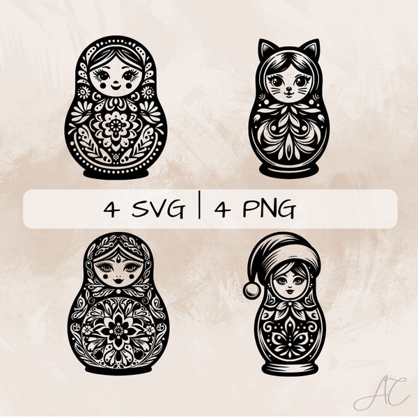 Matryoshka SVG bundle, Russian nesting doll PNG, Babushka Clipart, Hand drawn Matryoshka pictures for print and engraving