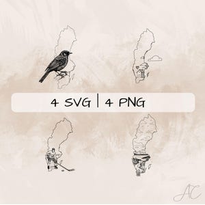 Sweden SVG Bundle, Sweden Country PNG, Sweden Outline Clipart, Hand drawn Sweden Map pictures for print and engraving