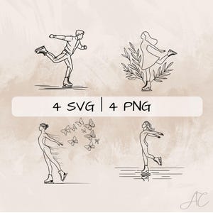 Ice Skating SVG Bundle, Ice Skater PNG ,Fiigure Skter Clipart, Hand drawn Ice Skating pictures for print and engraving