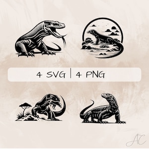 Komodo dragon SVG bundle, Lizard PNG, Reptile Clipart, Hand drawn Komodo dragon pictures for print and engraving