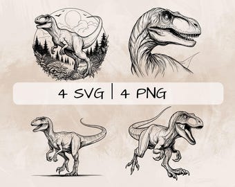 ヴェロキラプトル SVG バンドル、恐竜 PNG、ヴェロキラプトル クリップアート、印刷および彫刻用の手描きのヴェロキラプトルの写真