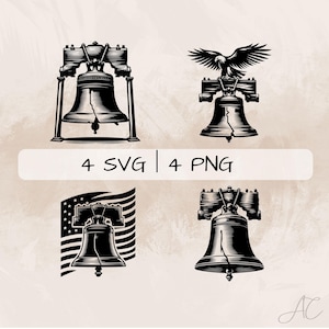 Liberty Bell SVG Bundle, Bell PNG, Bell and Eagle Clipart, Hand drawn American Liberty Bell pictures for print and engraving