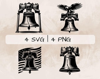 Liberty Bell SVG Bundle, Bell PNG, Bell and Eagle Clipart, Hand drawn American Liberty Bell pictures for print and engraving