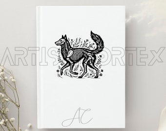 狼の骨格 SVG バンドル、花柄の狼 PNG、狼の骨格と花のクリップアート