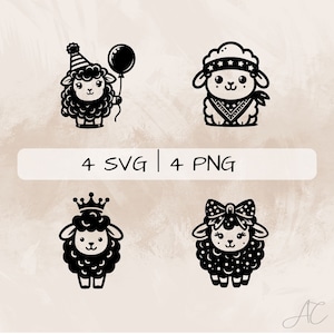 Sheep SVG bundle, Birthday Sheep  PNG, Sheep with crown Clipart, Hand drawn Sheep pictures for print and engraving