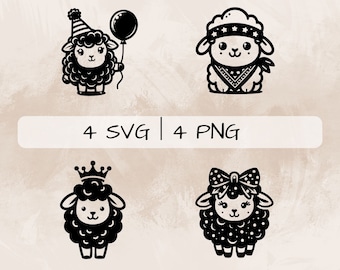 Sheep SVG bundle, Birthday Sheep  PNG, Sheep with crown Clipart, Hand drawn Sheep pictures for print and engraving