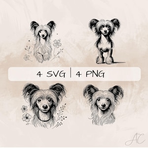 Chinese Crested SVG Bundle, Chinese Crested PNG, Chinese Crested Clipart, Hand drawn Chinese Crested pictures for print and engraving