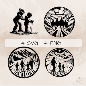 Ski SVG bundle, Ski Vacation PNG, Family Ski Clipart, Hand drawn Ski pictures for print and engraving